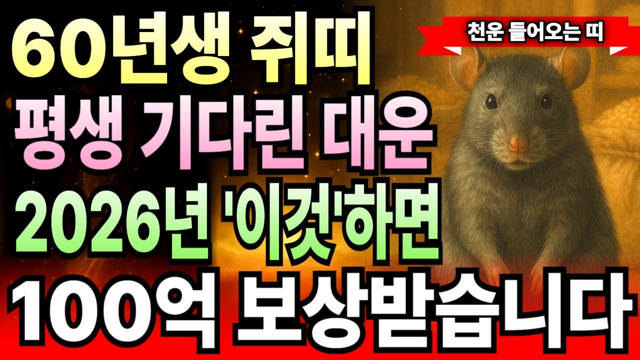 신점이 알려준다! 쥐띠 1960년 경자년생 66세 2026년 1월 운세 병오년 새해 "횡재수 돈복 열리니 인생역전 부자 될 팔자라"