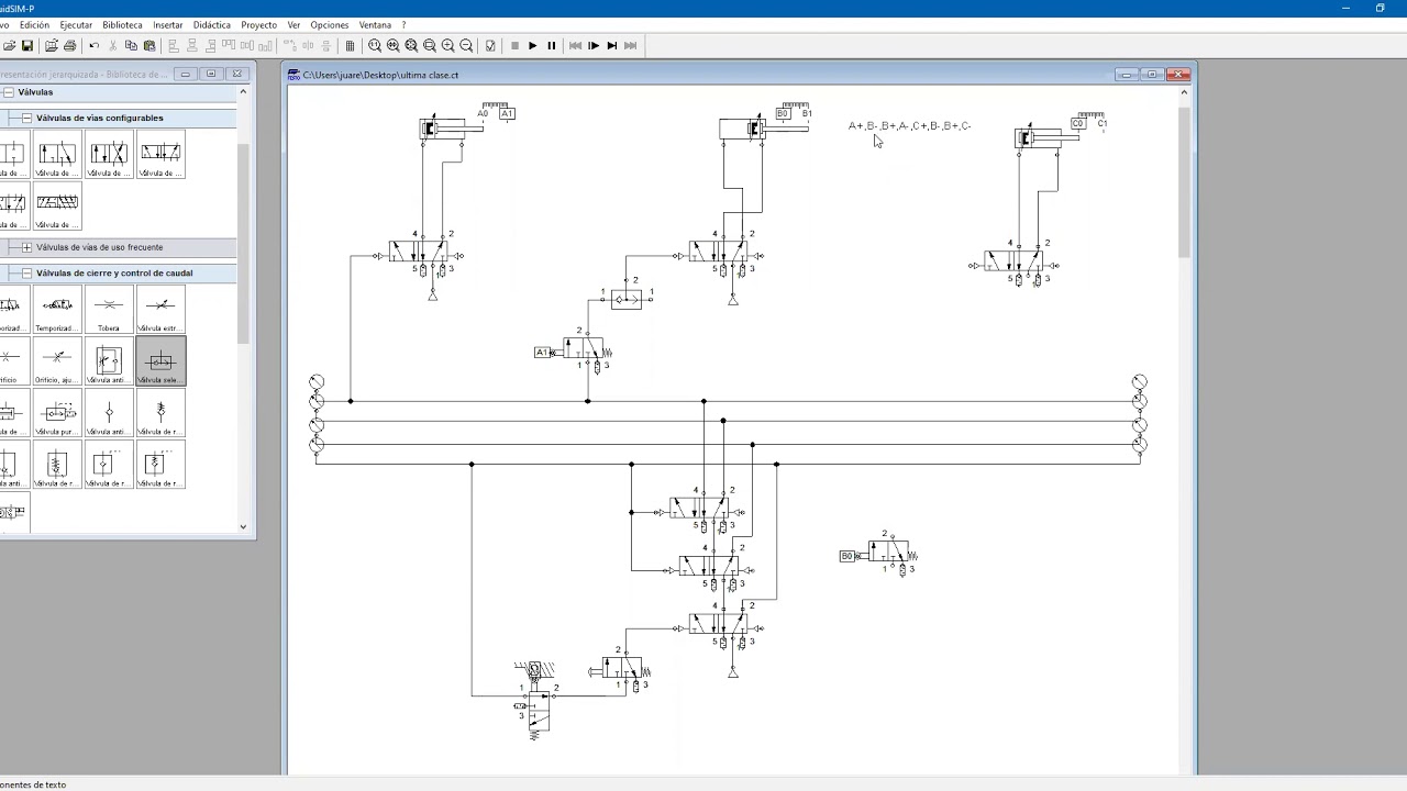 Ejercicio Neumático de Cascada (A+,B+,B-,A-,C+,B+,B-,C-)