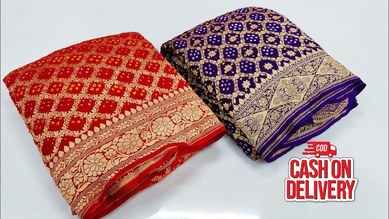 🔥 KCPC Special Pure Khaddi Georgette Bandhani Zari Weaving Saree, #khaddisaree #georgettesaree