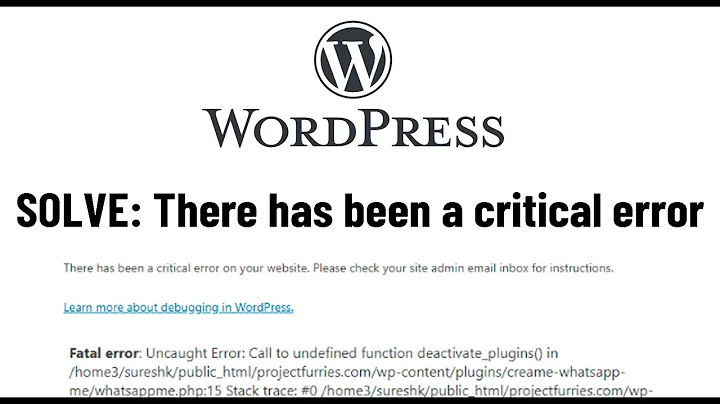 Wordpress: There has been a critical error on your website. Fatal Error. Uncaught Error: