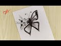 How to draw a butterfly with creative ideas  butterfly and flowers drawing with pencil so easy