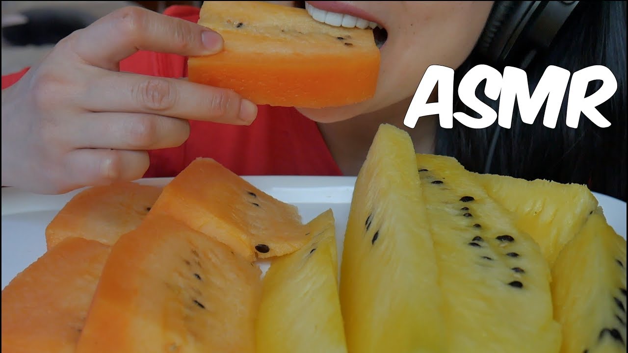 ASMR Yellow + Orange JUICY WATERMELON (Refreshing Crunchy EATING SOUNDS) | SAS-ASMR
