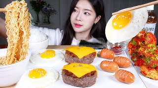 ASMR MUKBANG | Korean Home Food ☆ Hamburger Steak, Fried Eggs, Ramen, Spicy Kimchi, Seaweed, Rice