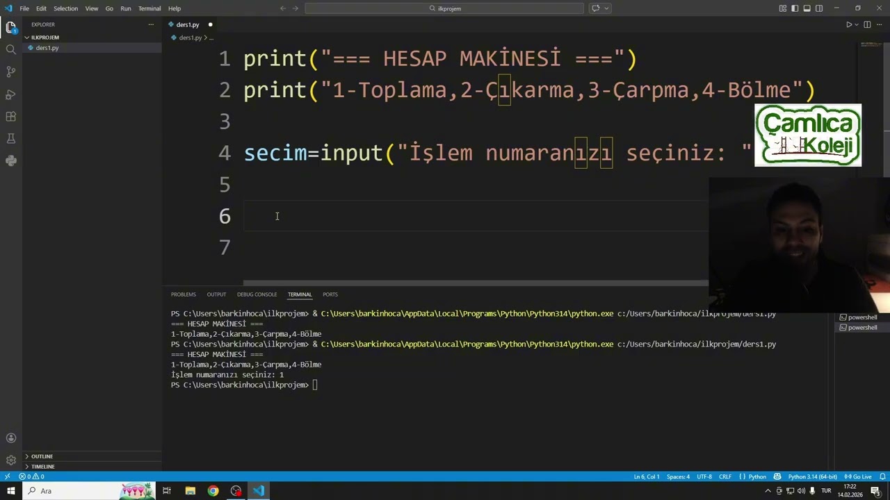 Python Hesap Makinesi İf Else-Operatörler #ders4