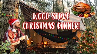 Cooking A CHRISTMAS DINNER In The Woods! | SOLO Hot Tent Hammock WILD Camping!