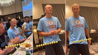 Erling Haaland Is Shy To Make A Speech In Front Of His Manchester City Teammates