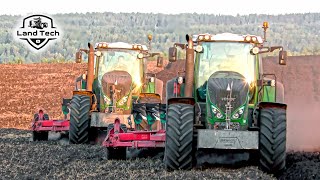 Два трактора FENDT 936 пашут поле с камнями специальными плугами Kverneland PN100
