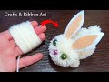 Cute Pom Pom Rabbit Making with Fingers - Easy Woolen Craft Ideas - DIY Bunny Doll with Yarn