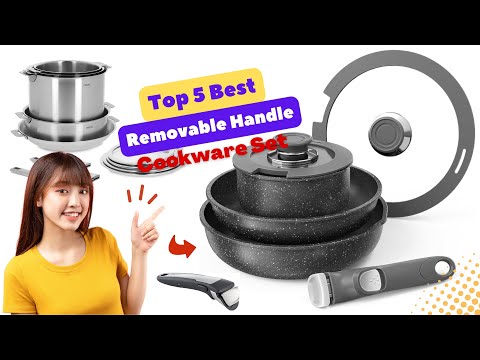 16 Pieces Kitchen Removable Handle Cookware Sets, Stackable Pots