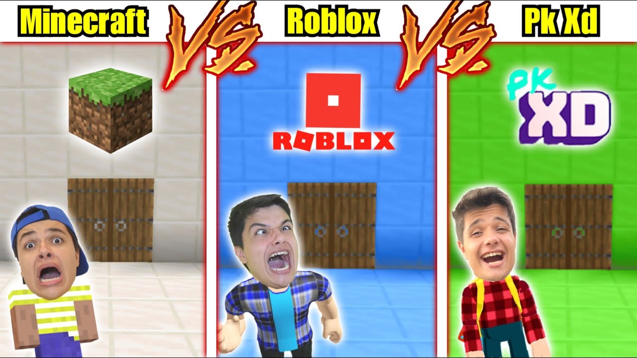 Minecraft Vs Roblox Vs Pkxd Caio Faria Youtube - roblox pk xd