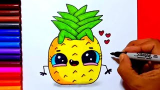 How to draw a cute pineapple | Zed cute drawings