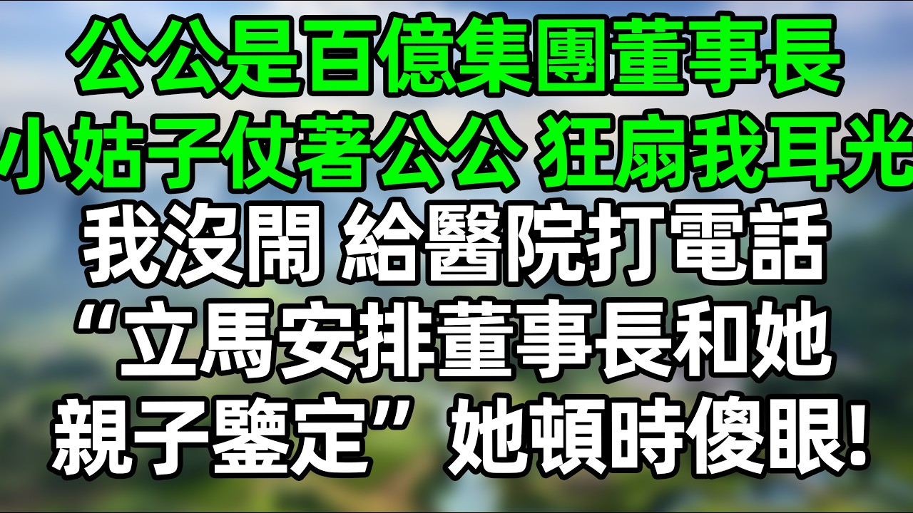 公公是百億集團董事長，小姑子仗著公公 狂扇我耳光，我沒閙 給醫院打電話“立馬安排董事長和她的親子鑒定”她頓時臉色慘白！#深夜淺讀 #夜讀人生 #大橘講故事  #情感故事 #講故事  #幸福生活