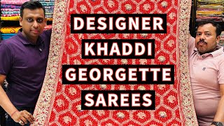 HAND WORK ON DESIGNER KHADDI GEORGETTE SAREES | ADI INDIAN SILK HOUSE