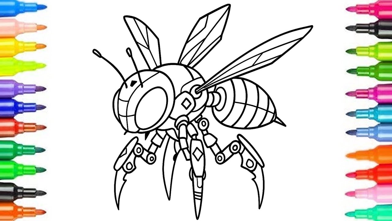Robot Bee Coloring Page | Mecha Insect Art in Full Color