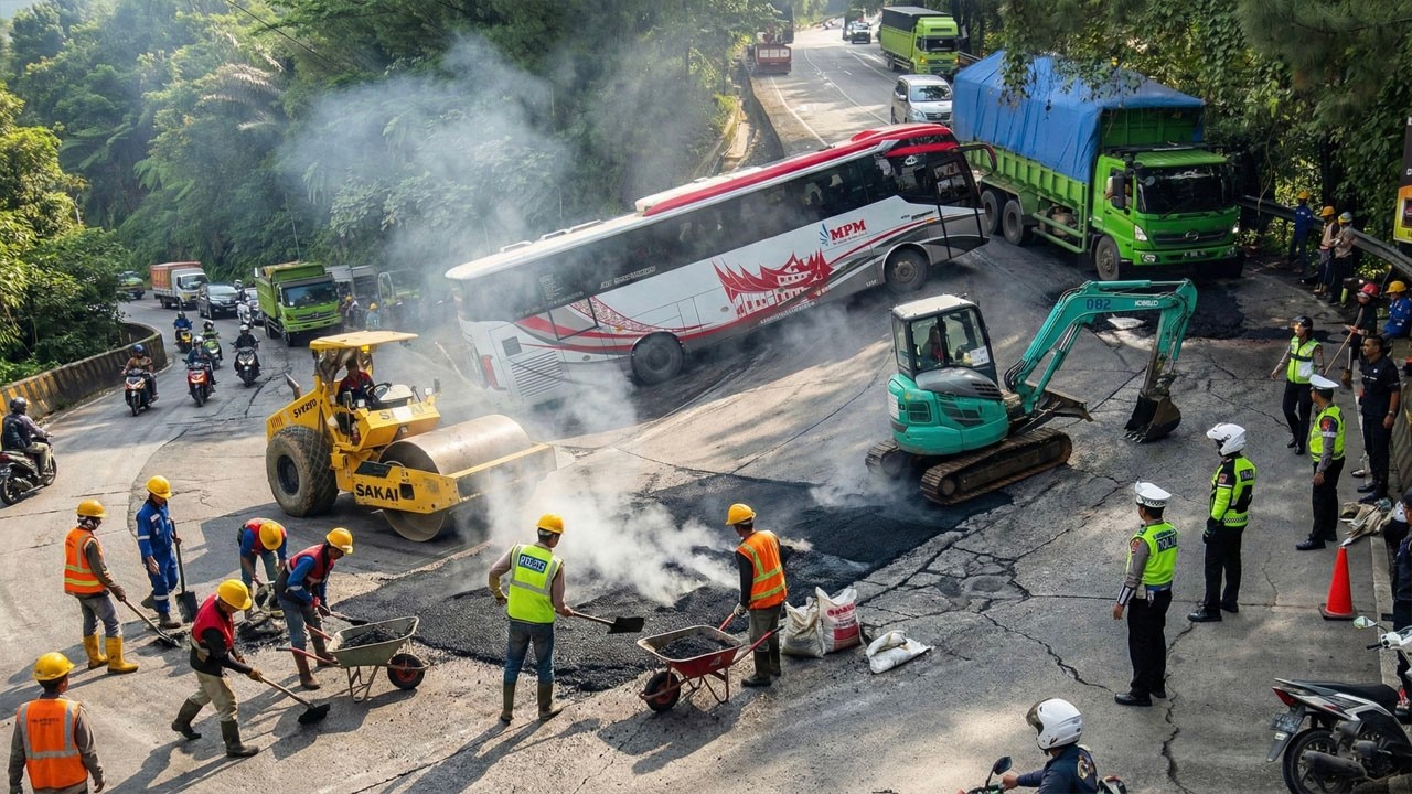 KABAR BAIK HARI INI !!! TIKUNGAN SITINJAU LAUIK DIPERBAIKI DAN DI ASPAL, Truk Dan Bus Kewalahan