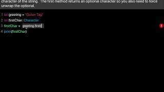 Learn Swift: Extract first character of String (Chapter 7 Challenge 4)