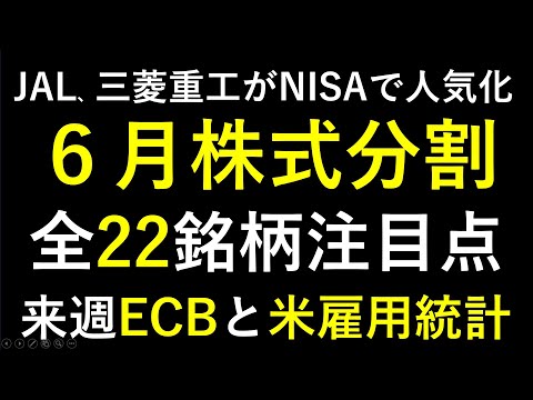 ６月の株式分割と、新NISAランキング。荏原製作所、日立、アシックス、豊田通商、三井物産。～あす上がる株。最新の日本株での株式投資。高配当株やデイトレ情報も～