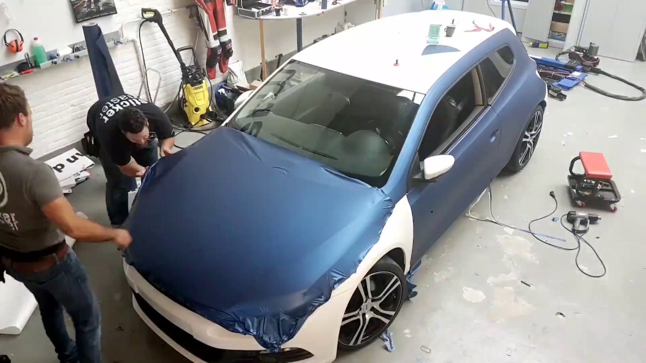 Bezet overschot evalueren auto wrappen VW Scirocco Avery DensionSWF Mat Blauw Metallic - YouTube