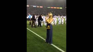 Cassie Scerbo sings the National Anthem at LA Galaxy game 3