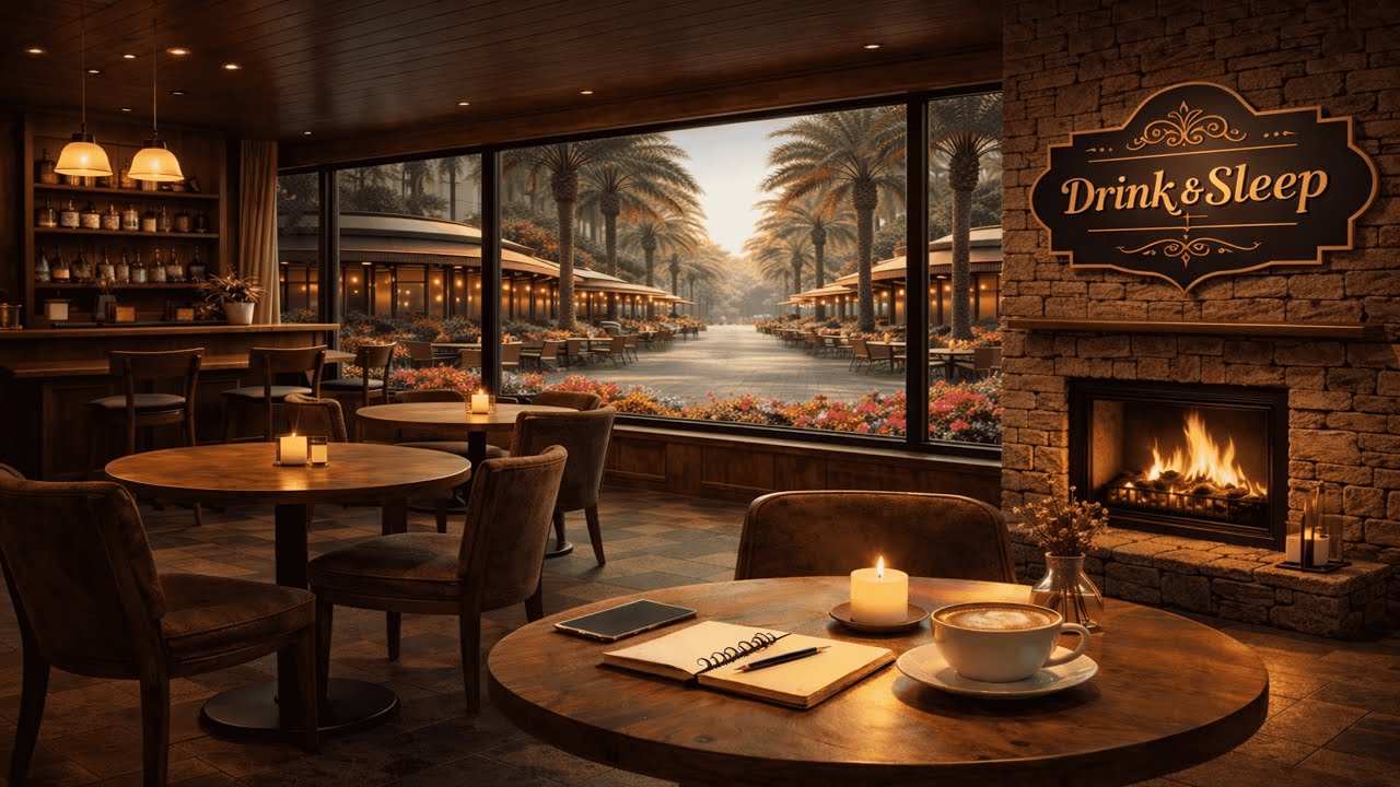 🔴 LIVE Warm Jazz Café Ambience ☕ Fireplace & Relaxing Lounge Music