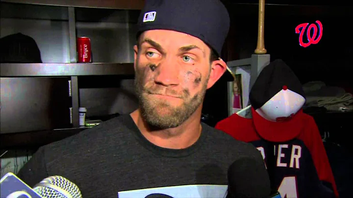 Bryce Harper talks after his encounter with Jonath...
