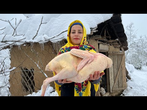 Köyün Karlı Havasında 1 Saat Tavuk ve Hindi Pişirme