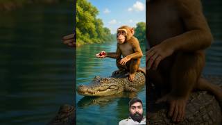 the monkey lives on a jamun tree and become friend of crocodile #ai #monkey #tree #shorts #desert
