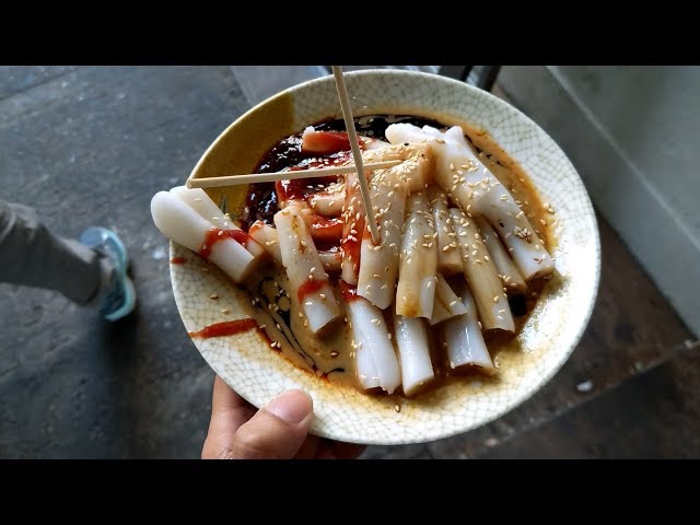 Street Foods in Hong Kong. Quail Eggs, Chestnut and Rice Noodles