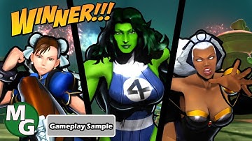 SHE-HULK w/ Storm and Chun-Li - Arcade Mode Gameplay - Ultimate Marvel vs Capcom 3 - MaximumGameplay