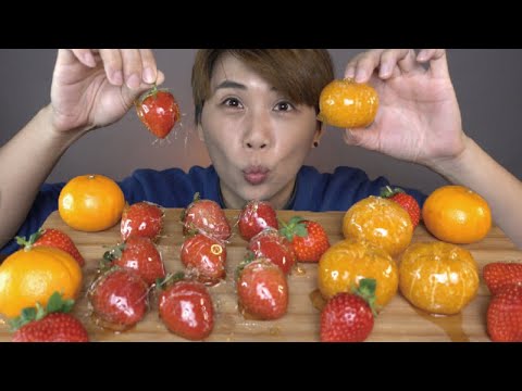 【ASMR】 CANDIED FRUITS STRAWBERRY AND TANGERINE (EATING SOUNDS) 咀嚼音  먹방  MUKBANG 【FISH ASMR】