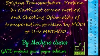 Transportation Problem in English | Lec 5 | UV Method | MODI Method | UV Method | Optimality Test