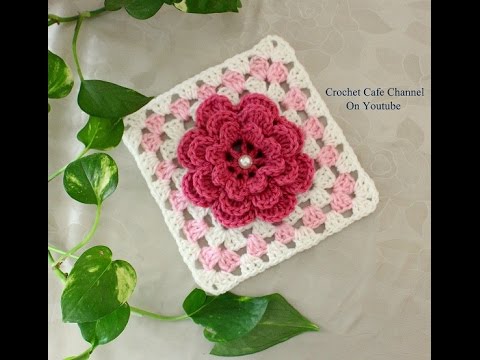 كروشيه مربع جرانى على شكل وردة طبقات | قناة كروشيه كافيه Crochet Cafe Channel