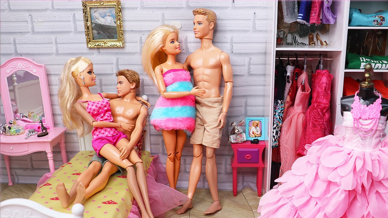 Two Barbie Ken Bedroom Morning Routine Bunk Bed Dress Up House Doll