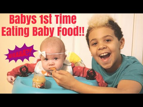 Babys First Time Eating Real Baby Food! - YouTube