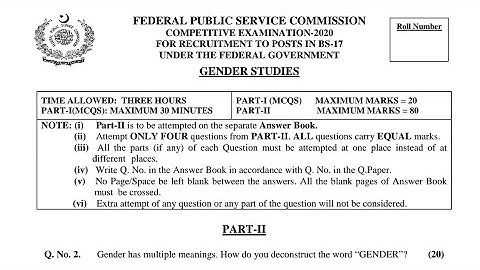 CSS PAST PAPERS - 2020 - GENDER STUDIES - OPTIONALLY SUBJECT  (GROUP 5)