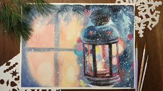 Акварель. Рисуем новогодний фонарь... Watercolor christmas card Акварель. Рисуем новогодний фонарь... Watercolor christmas card