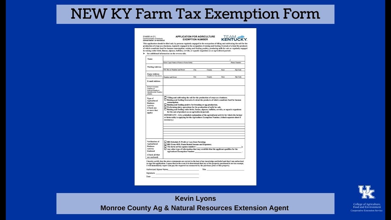 NEW KY Farm Tax Exemption Forms YouTube