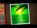 Beautiful Green Seascape / Drawing with Oil Pastels / Step by Step