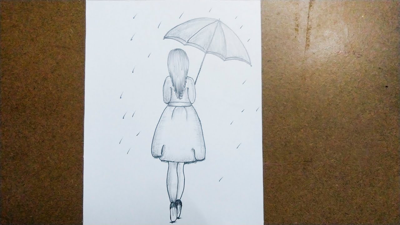 Sad Girl in Rain Pencil Sketch II How to Draw Easy Sad Girl with ...