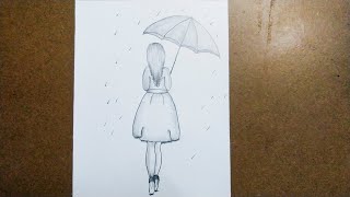 umbrella rain sad sketch draw easy ii pencil