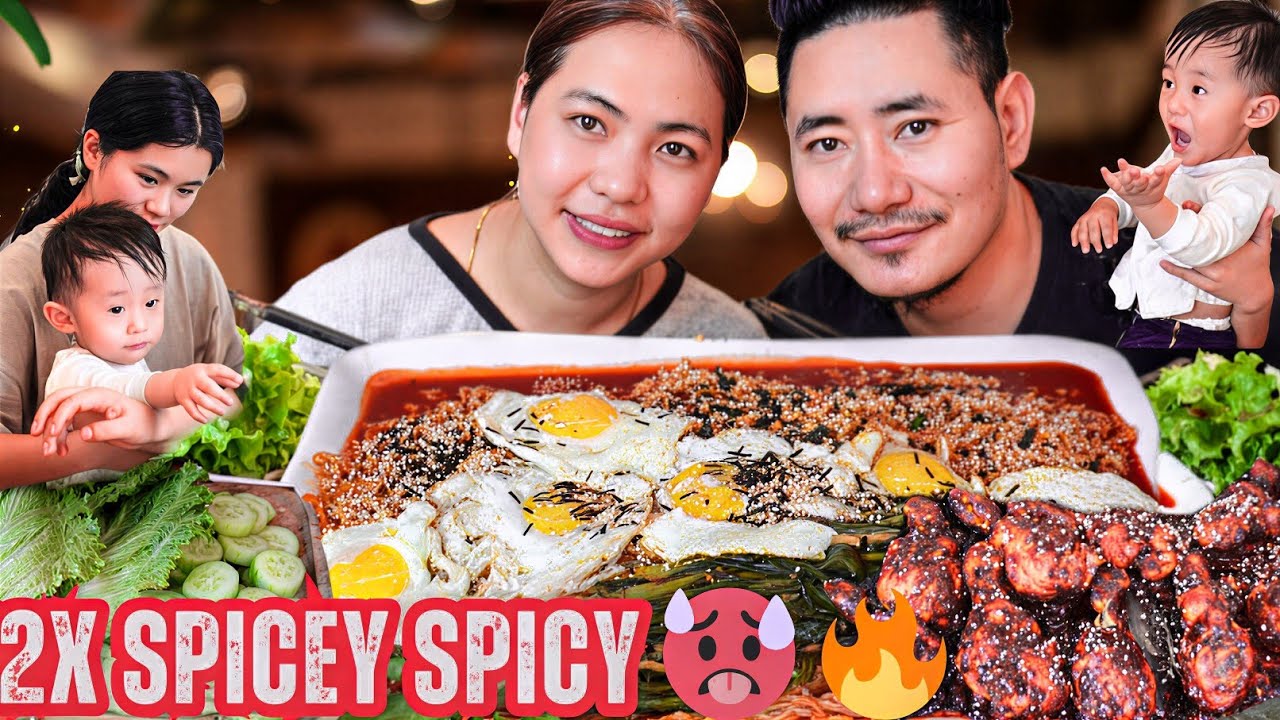 2x Spicy Korean Fire Noodles Mukbang with My Wife 🌶️🔥 | Husband & Wife Eating Show