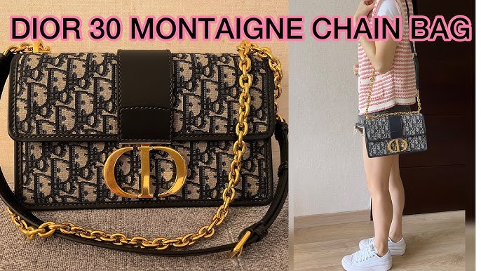 30 Montaigne Chain Bag Blue Dior Oblique Jacquard