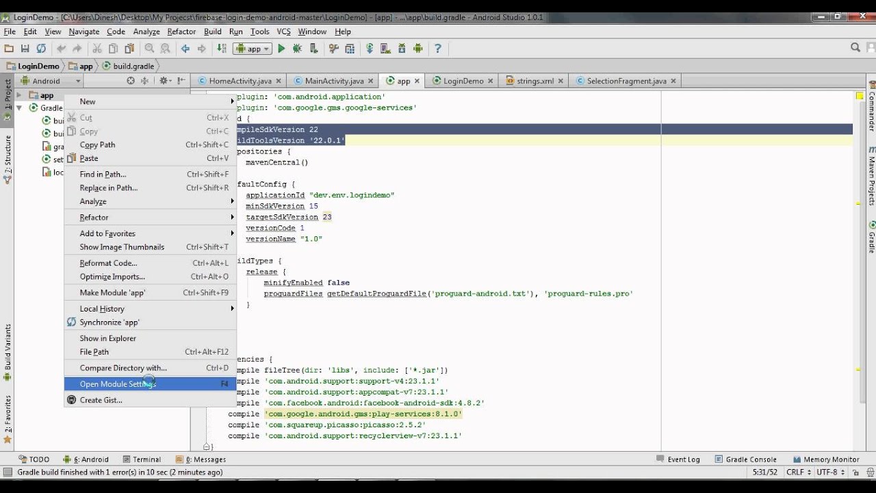 Changing Compiled Sdk and Build Tools Version | Android Studio - YouTube