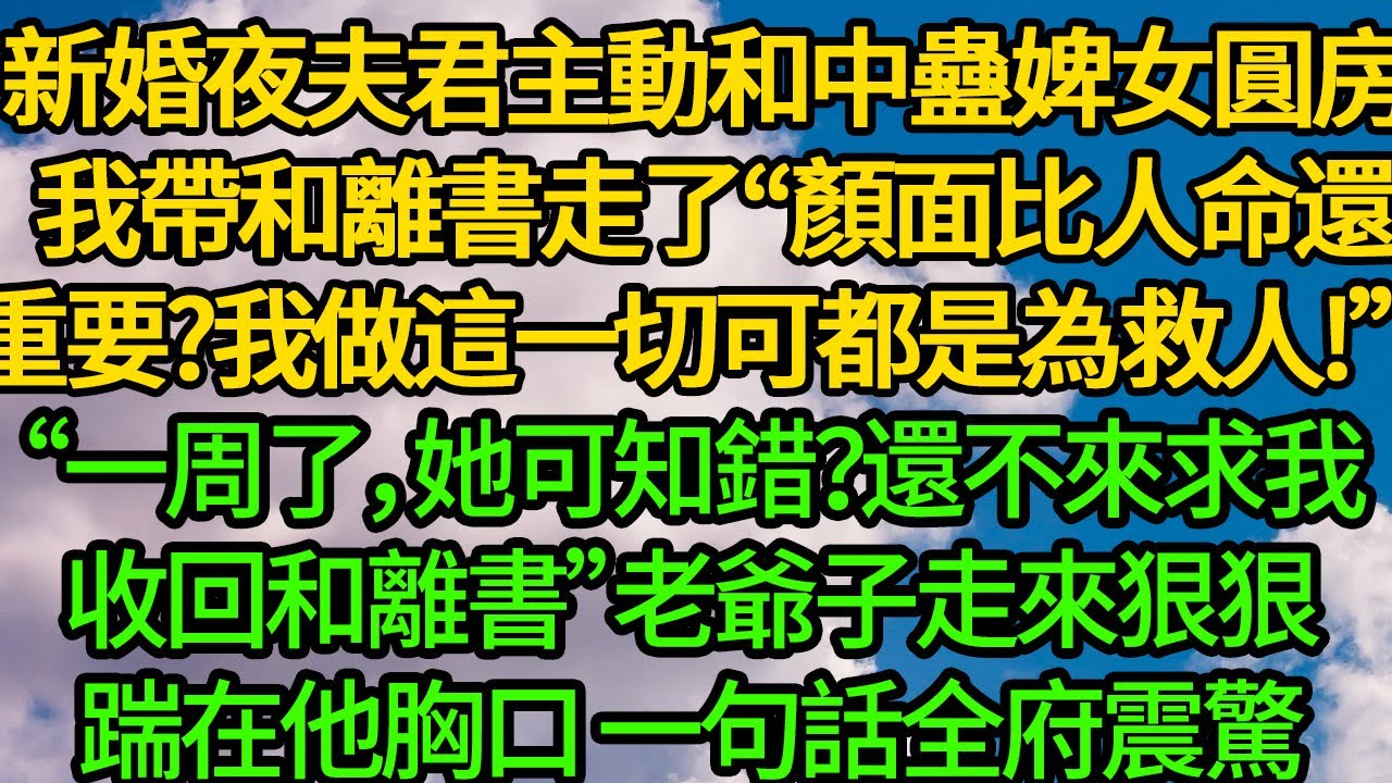 新婚夜夫君主動和中蠱婢女圓房 我帶和離書走了“顏面比人命還重要?我做這一切可都是為了救人!”“一周了，她可知錯？還不來求我收回和離書”老爺子走來狠狠踹在他胸口 一句話全府震驚