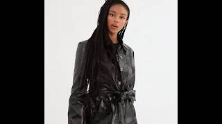 Belted trench coat in black faux croc