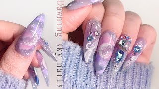 Dawn Sky Nail Art☁ Very easy nail extensions / Drawing art / ASMR