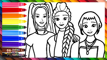 Draw and Color Rumi, Mira, and Zoey from HUNTRIX K POP Demon Hunters 👩‍🎤🎤✨😈👹🗡️🌈 Drawings for Kids