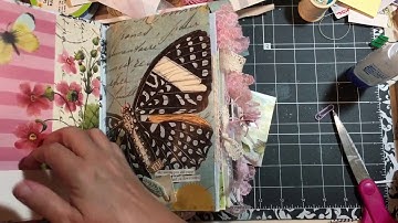 Dollar Tree Junk Journal Challenge Part 3 - Decorating & Embellishing pages tutorial  dearjuliejulie