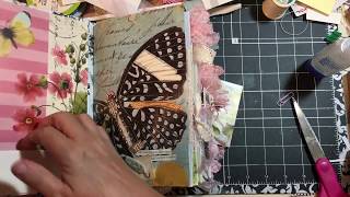 Dollar Tree Junk Journal Challenge Part 3 - Decorating & Embellishing pages tutorial dearjuliejulie