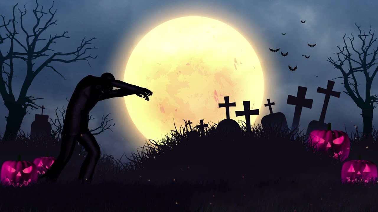 🎃Zombie Walking Through A Creepy Haunted Graveyard | Halloween Night Ambience 🎃 